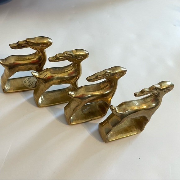 Vintage Miniature Deer Figurines Solid Brass Decor Reindeer Holiday Set Of 4 - Picture 5 of 6